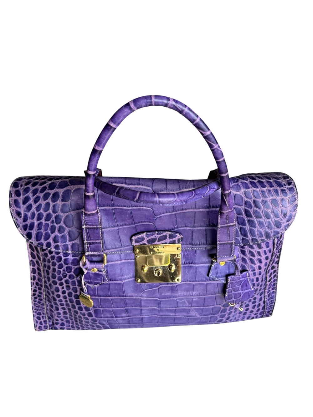 Rare Dooney & Bourke Alto Vintage Large Satchel Crocodile Embossed Leather Italy - Picture 10 of 15
